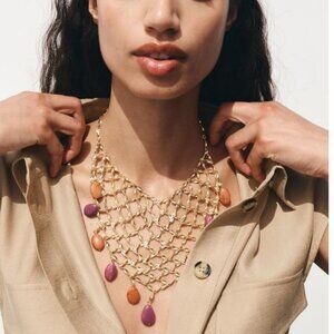 Zara Beaded Bib Necklace Golden